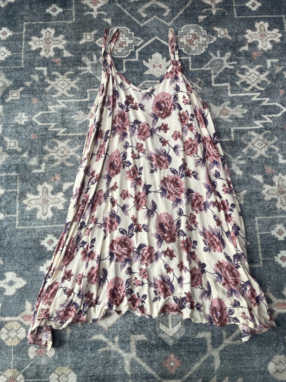 Floral Dress in Cream with Pink & Purple Blooms